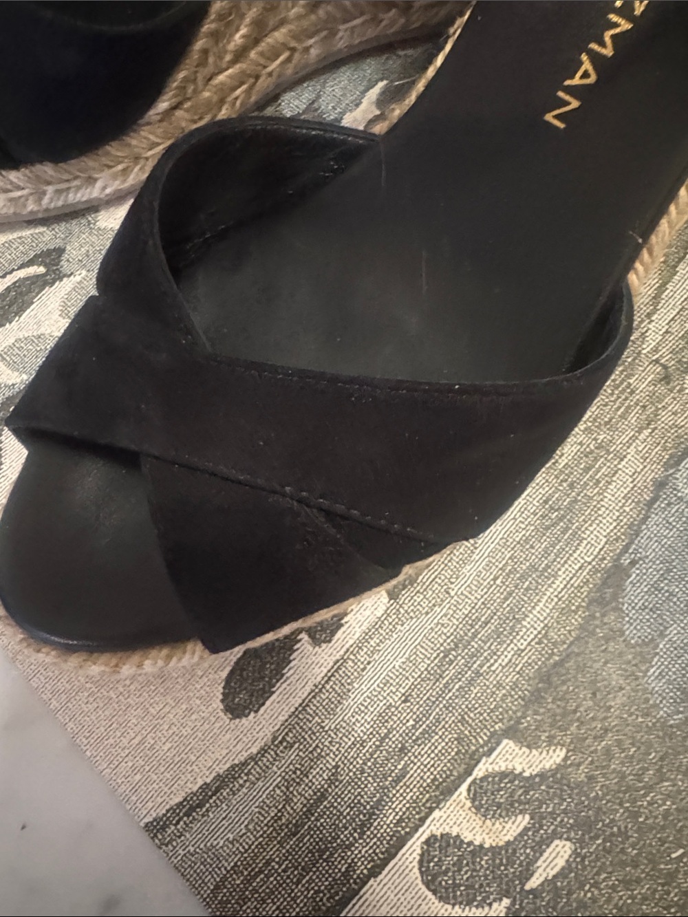 Stuart Weitzman Black Suede Espadrille Wedge Sandals - Picture 9 of 10